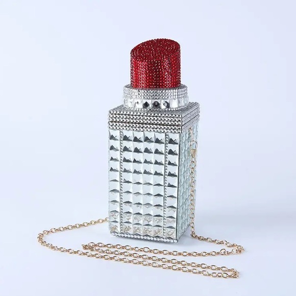 NWOT Red Lipstick Diamond Rhinestone Purse Luxury Handbag Clutch Pouch Prom Bag - Picture 1 of 11